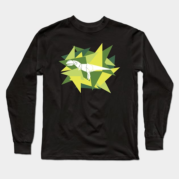 Paper Shards Origami Allosaurus Long Sleeve T-Shirt by Print Stop Studio